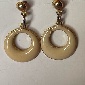 Gold-Tone Cream Hoop Drop Earrings